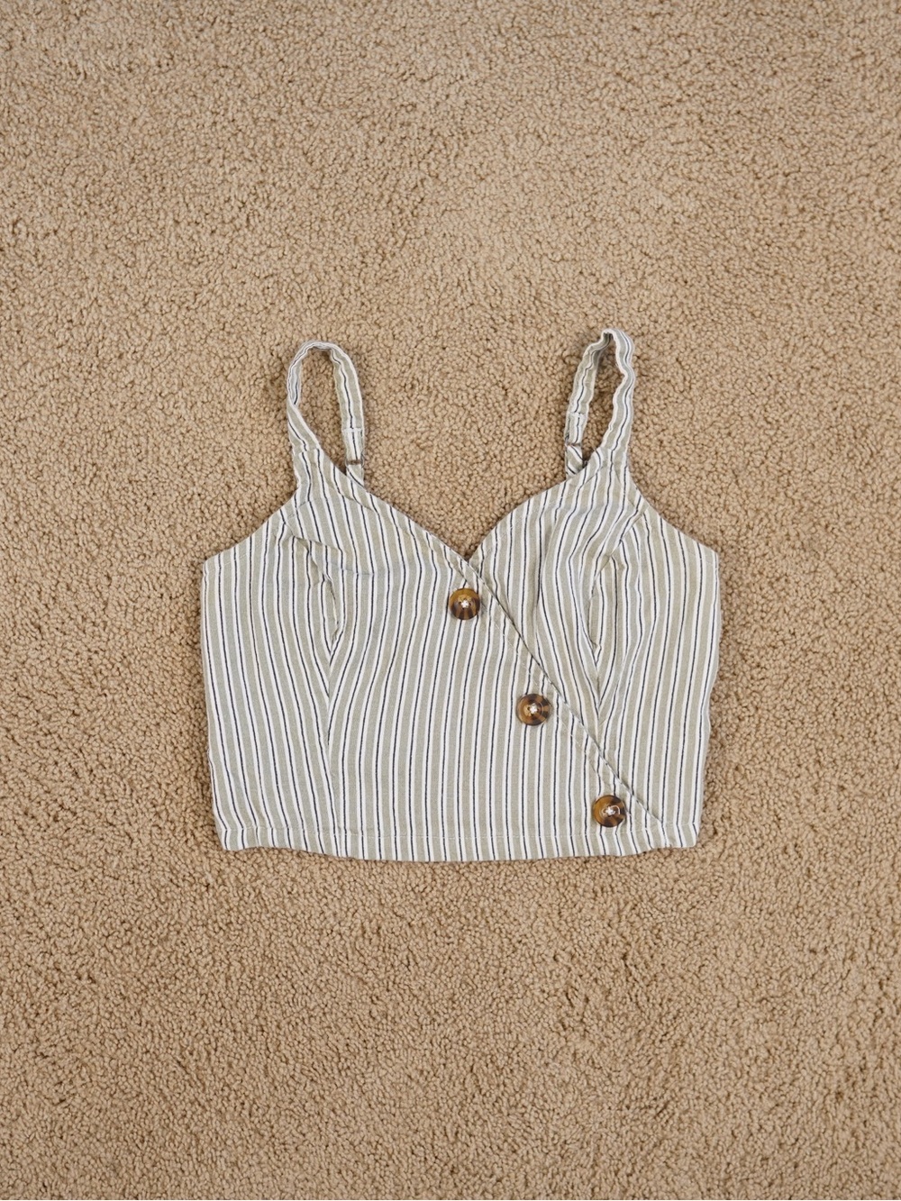 Hollister Olive Green and White Striped Button-Front Crop Cami